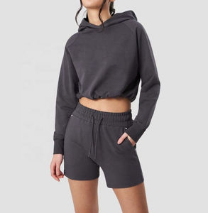 Ensemble 2 pièces pour femmes, vêtements de sport respirants et écologiques pour l'hiver, short en coton, sweat-shirt à fermeture éclair, manches courtes - Product Image 1