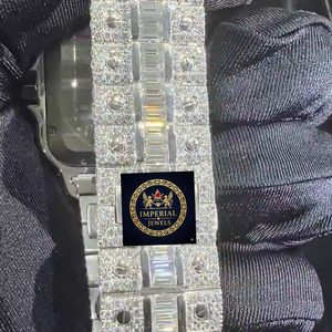 Reloj Mecánico de Lujo Imperial Jewels, Plateado, Completamente Adornado con Moissanita, Caja Cuadrada, Automático, Acero Inoxidable, 42mm, Esfera Romana, GPS - Product Image 2