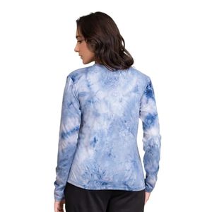 Haut décontracté à manches longues tie-dye bleu pour femme, coupe décontractée, t-shirt basique pour tous les jours, vêtement de mode doux pour femme - Product Image 6