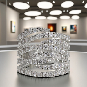 แหวนทองคำขาว 14K ชุบโรเดียม ดีไซน์คลาสสิกแบบไขว้หลายแถว ประดับเพชรธรรมชาติทรงกลมเจียระไนแบบบริลเลียนท์ ตัวเรือนแบบหนามเตย - Product Image 3