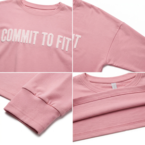 Women's Long Sleeve Fitness T-Shirt <b>Distressed</b> Embroidered Boxy Tee Cotton Polyester Gym <b>Top</b> Plus Size Women's Workout T Shirt - Product Image 6