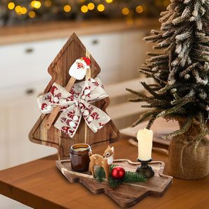 เขียงคริสต์มาส ของขวัญเขียงรูปต้นคริสต์มาส พร้อมที่ขูดรูปซานต้าและริบบิ้น เขียงไม้สำหรับเสิร์ฟอาหาร - Product Image 3