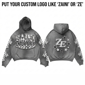 Premium 350gsm Cotton <b>Fleece</b> Eco-Friendly Acid Wash <b>Men's</b> Loose Fit Hoodie Charcoal <b>Grey</b> Custom Chenille Applique Star Logo - Product Image 1