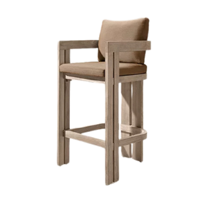 Chaise de bar d'extérieur de style scandinave, siège en teck massif de qualité supérieure, coussin et accoudoirs ouverts, mobilier écologique, bar de café de luxe - Product Image 1