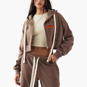 Sweat à capuche 100 % coton pour femme, style streetwear vintage avec délavage acide, épaules tombantes, coupe ample et décontractée, fermeture éclair, idéal pour l'hiver, OEM ODM - Product Image 1