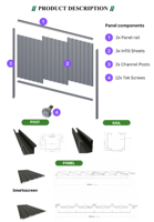 Panneau de clôture Colorbond chic australien personnalisé avec alliage d'aluminium et design 3D, clôture métallique durable avec revêtement en poudre