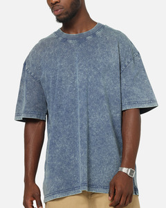 Wholesale <b>Men</b> <b>Blue</b> Acid-Wash Oversized T-Shirt T Shirts Cotton Breathable Short Sleeve Plain Blank Design Low Price OEM Services - Product Image 6
