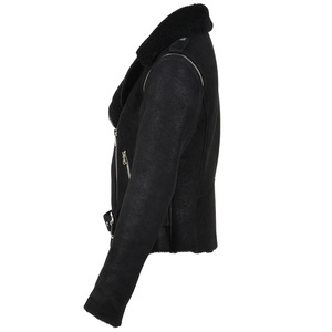 Chaqueta de Motociclista de Cuero Genuino para Mujer con Ribete de Piel y Cierre de Cremallera, Estilo Invernal - Product Image 1