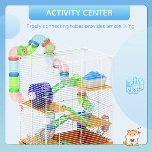 Gabbia per Criceti Portatile a 5 Livelli da 18 Pollici con Maniglia, Tubi, Tunnel e Accessori - Include Bottiglia d'Acqua, Ciotola per Cibo, Attrezzatura per Esercizio per Piccoli Animali - Product Image 4