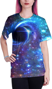 Camiseta de Manga Corta para Hombre con Estampado de Galaxia, Cuello Redondo, Corte Regular, Tejido de Punto, 100% Poliéster, Transpirable, Estilo Casual - Product Image 4