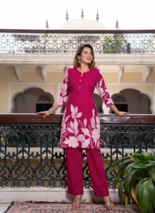 Printed Notch Neck Pure Cotton <b>Tunic</b> With Trouser - Product Image 2