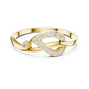 Yellow Gold Bypass Twist Ring with Round Lab Grown Diamond Accent, Modern Crossover Promise Ring for Women - Product Image 1