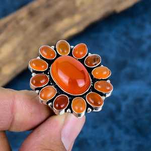Wholesale Handmade 925 Sterling Silver Natural Carnelian Cluster <b>Ring</b> Opaque Gemstone Flower <b>Statement</b> <b>Rings</b> For Women Bulk - Product Image 1