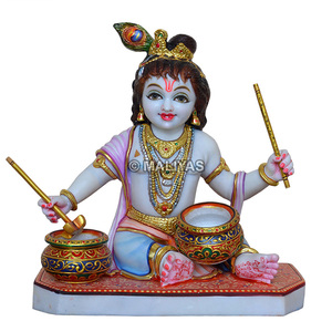 Estatua de Bal Krishna Makhan Chor de Mármol |   Murti de Bebé Krishna en Mármol Blanco |   Ídolo de Laddu Gopal Hecho a Mano |   MALIYAS India - Product Image 2