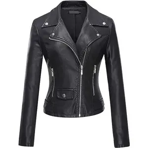 Vente en gros veste et manteau en cuir pour femmes manteau en cuir d'agneau marron de grande taille veste en cuir de moto pour femmes