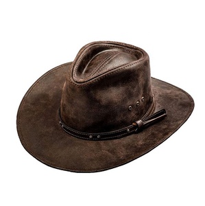 Chapeau de soleil en cuir réglable à large bord pour homme, personnalisé directement de l'usine, unisexe, léger, pour l'hiver, chapeau de cowboy en cuir pour l'extérieur - Product Image 1