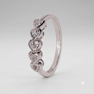 Anillo de Oro Amarillo de 14K con 5 Piedras en Forma de Corazón, 0.45CT, Claridad E VS1, Engaste de Bisel, Anillo de Boda para Mujer, Joyería Fina de Oro, Anillo con Diamante Cultivado en Laboratorio - Product Image 4