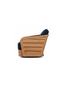 Fauteuil moderne en bois massif avec revêtement en tissu bleu marine, design mi-siècle pour salon et mobilier de détente - Product Image 4
