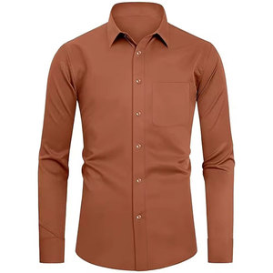 เสื้อเชิ้ตผู้ชายสีน้ำตาลล้วน แขนยาว ติดกระดุม ผ้าฝ้าย สำหรับใส่ทำงานหรือลำลอง มีกระเป๋าเสื้อ - Product Image 1