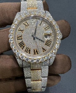 Yellow Gold Tone Roman Dial Mechanical Watch Alarm Moissanite Inlay Stainless Steel Band High Quality GPS Analog Display Unisex - Product Image 4