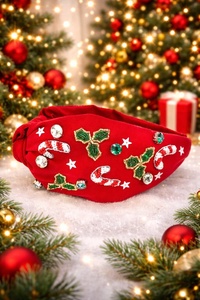New Stylish Mistletoe <b>Headband</b> for Women and Girls Red White Padded Holiday Rhinestone Hairbands Party Wear & Festive accessorie - Product Image 3