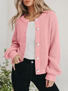 Pull en tricot rose à col rond pour femme, mélange de laine douce, confortable et léger - Product Image 2