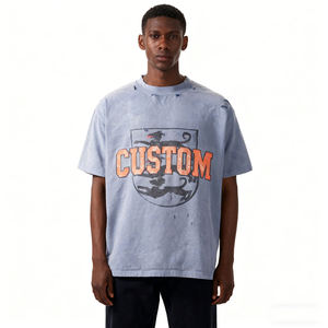 เสื้อยืดโอเวอร์ไซส์ผ้าคอตตอนหนานุ่มทรงหลวมไหล่ตกสำหรับผู้ชายสไตล์วินเทจสำหรับฤดูร้อน - Product Image 1