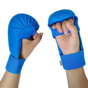 Wholesale Driftwear Impex Custom Logo Blue Karate Mitts WKF Style PU Leather Hook Loop Closure Unisex Training Gloves - Product Image 3
