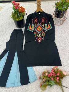 Ensemble indien pakistanais brodé noir pour femmes, tenue en deux pièces Salwar Kameez, vêtements de fête - Product Image 3