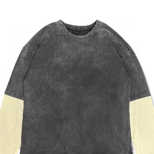 เสื้อยืดโอเวอร์ไซส์ผู้ชาย แขนยาวสองชั้น สไตล์วินเทจ ผ้าฝ้ายเนื้อนุ่ม สวมใส่สบาย สไตล์สตรีท - Product Image 4