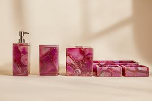 Pink Agate Resin <b>Bathroom</b> <b>Accessories</b> <b>Set</b> | Modern Vanity Decor Soap Dispenser Storage Box - Product Image 5