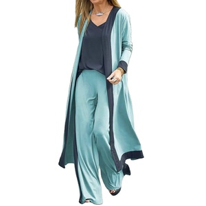 ชุดวอร์มคาร์ดิแกน3ชิ้นสำหรับฤดูใบไม้ร่วงใหม่ชุดวอร์มแฟชั่นขากางเกงทรงกว้างชุดเสื้อผ้าฤดูหนาวสีเข้ากันกับเสื้อสูทวินเทจแบบลำลอง - Product Image 5