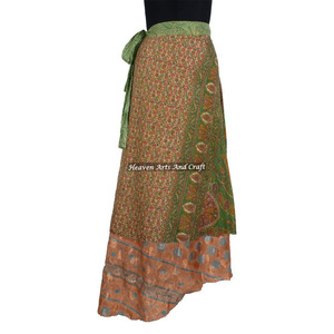 2026 High Quality Indian Silk Sari Magic <b>Wrap</b> <b>Skirts</b> 2 Layer Reversible Maxi Plus Size Bohemian Style - Product Image 6