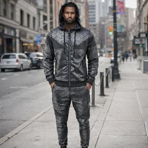 Conjunto de Chándal de Diseñador para Hombre, Sudadera con Capucha y Pantalones Deportivos con Patrón Griego de Lujo, Ropa Deportiva de Nylon - Product Image 3