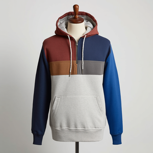 Sudadera con Capucha de Algodón para Hombre, con Cierre de Cremallera de un Cuarto, Diseño Color Block, Estilo Casual, con Personalización OEM ODM - Product Image 4