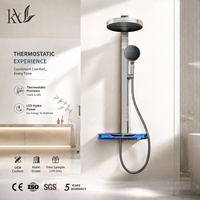 Ensemble de douche mural en laiton avec affichage numérique LED, pommeau de douche pluie, douchette à main et barre coulissante, personnalisable, vente en gros