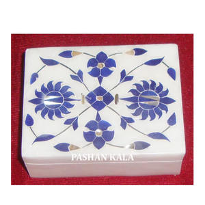 Boîte à bijoux en marbre blanc pur incrusté de nacre, design exclusif, fabriquée à la main par les meilleurs artisans indiens, pour la décoration de la maison - Product Image 6