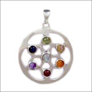 Pendentif en argent 925 en forme de roue de chakra à la mode avec pendentif multi-pierres précieuses colorées - Product Image 1