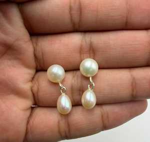 Pendientes de Perlas de Agua Dulce Blancas, Plata, Perlas Cultivadas Redondas, Joyería Clásica para Mujer, Uso Diario - Product Image 2