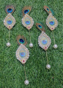 เข็มกลัดขนนกยูงทรงมอร์ปันค์คาลังกี ดีไซน์หรูหรา สำหรับผ้าโพกศีรษะและชุดพื้นเมือง งานฝีมือประณีต เครื่องประดับเจ้าบ่าว ขนนกยูงแท้ - Product Image 2