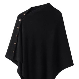 Black Knitted <b>Shawl</b> <b>Wrap</b> Button Front Pullover Scarf Asymmetrical Shoulder Cover for Women Autumn Winter - Product Image 1