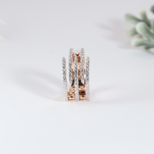 Bague de fiançailles en or rose multi-rangs de diamants, classique, à cinq niveaux, manchette ouverte, bande large fendue, bijou fantaisie pour femme - Product Image 4