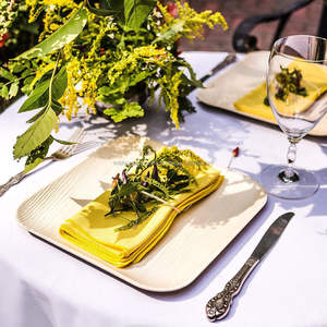 Ensemble de vaisselle jetable écologique de qualité supérieure, biodégradable, compostable, assiettes carrées en feuilles de palmier, modernes, naturelles, durables - Product Image 5