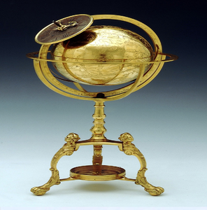 Traditional armillary lacquer armillary sphere globe with red rings on four-legged stand, available at wholesale prices. - Product Image 4
