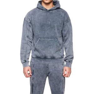 Ensemble de survêtement d'hiver pour homme, sweat à capuche en polaire respirant, délavé à l'acide, de haute qualité, uni, grande taille XXL, avec logo brodé, OEM - Product Image 1