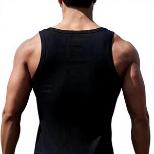 High Quality Athletic Wear Drop Armhole Training <b>Vest</b> Slim Fit Workout Men's Tank Tops Men's Black Ribbed Tank Top O-Neck Casual - Product Image 4