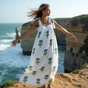 Easy Resort Maxi algodón con lazos hombro sin mangas diseño verano bloque floral y un ajuste suave y transpirable ideal para tropical - Product Image 6