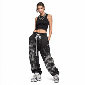 Pantalones de chándal OEM con cordón en la cintura y pedrería para mujer, de forro polar grueso para invierno, estilo pijama, oversize - Product Image 2