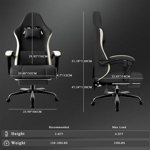 Silla de Juego Ergonómica con Cojín de Muelles Ensacados, Reposapiés, Soporte Lumbar Ajustable, Tela Transpirable y Resistente, Silla para Computadora - Product Image 2