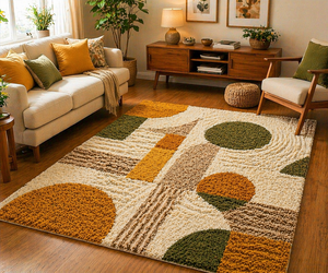 Hand Knotted <b>Wool</b> Rug, Modern Geometric Area Rug, <b>Yellow</b> Green Neutral Rug, Textured Carpet, Scandinavian Minimalist Living Room - Product Image 3